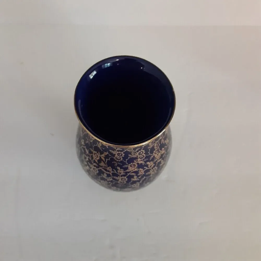 Vintage M & K Bavaria Cobalt & Gold Floral Vase NOTE Versatile Decor